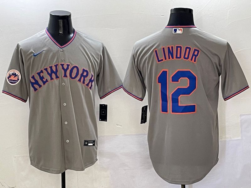 Men New York Mets #12 Lindor Grey Second generation 2025 Nike MLB Jersey style 2